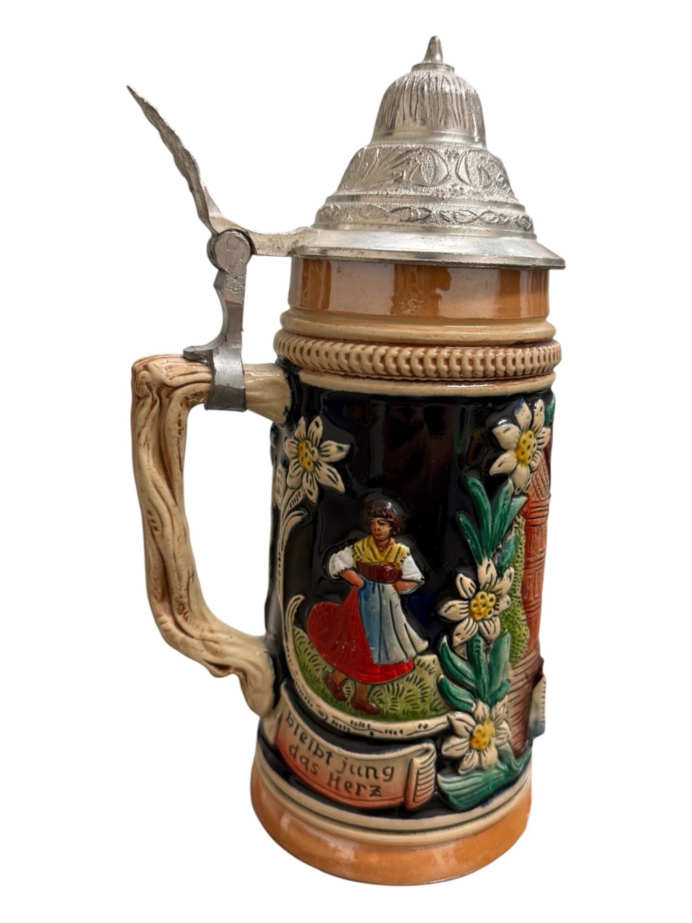 German Beer Stein With Pewter Lid